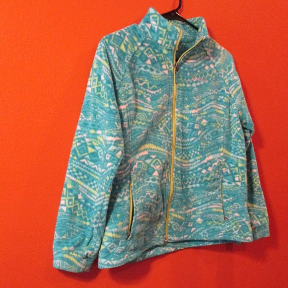 Columbia Youth X Large Blue Green Full Zip Pockets Long Sleeve Fleece Jacket - Picture 2 of 7